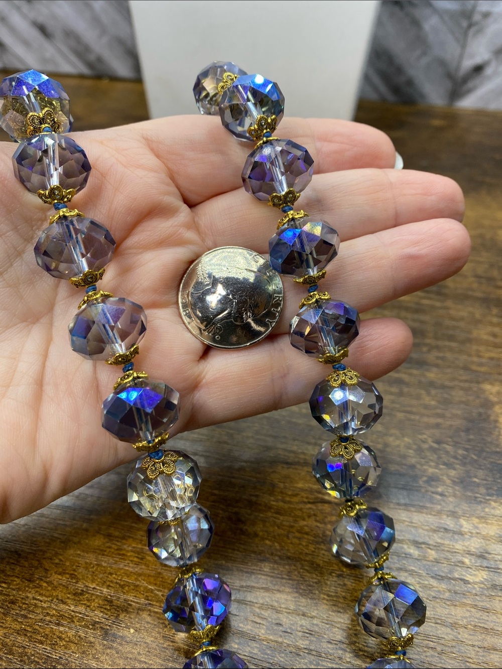 Clear Blue AB faceted. 16 mm hand knotted  20 inch necklace Aprilsplace - Picture 10 of 10